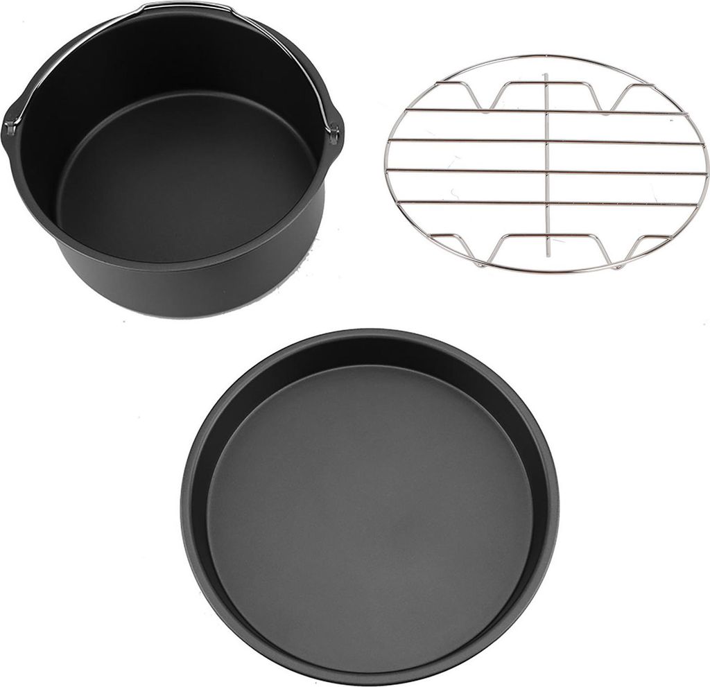 8''3 in 1 Multifunktions-Luftfritteuse Zubehör Set Brotablage Kuchenfass Pizzapfanne(Schwarz)