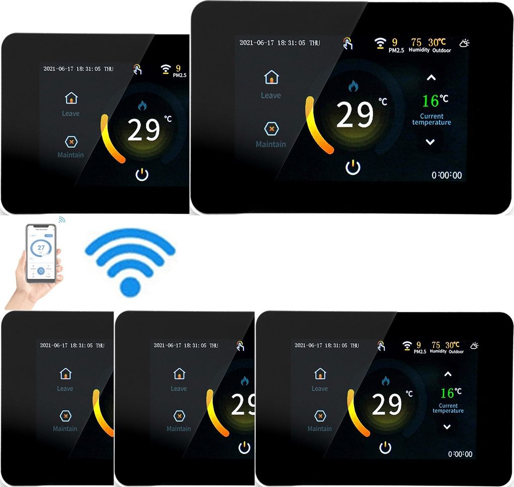 5X WiFi Digital LCD Raumthermostat Thermostat für 16A Elektroheizung Fußbodenheizung Programmierbares 5+2/6+1/7 Tage Zeitplan APP Fernbedienung S...