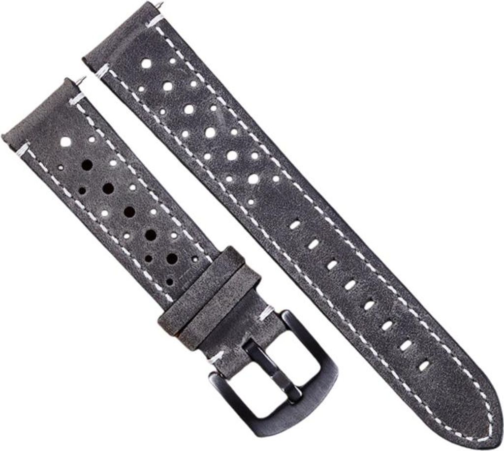 INF Vintage Crazy Horse Leder Universal Smartwatch Armband - Atmungsaktiv Grau 20 mm