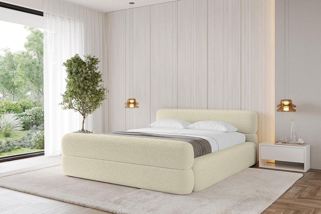 ALTDECOR Polsterbett mit Bettkasten - ENORA-Z-v1 - 140x200 Beige - Bett mit Kopfteil und Fußteil, Boxbett ohne Matratze, Doppelbett mit Stauraum