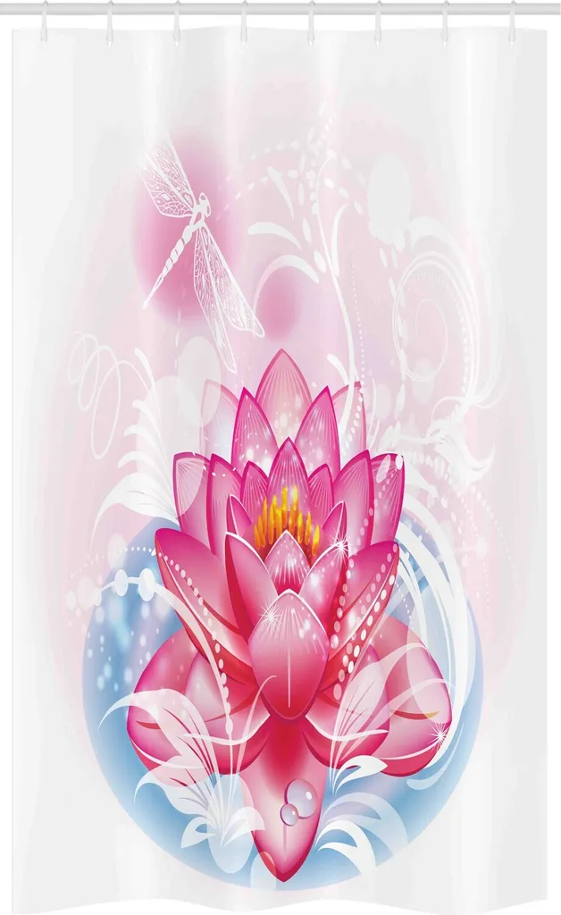 ABAKUHAUS Tenda da doccia stretta con motivo floreale, Mandala Yoga Lotus, set decorativo per bagno in tessuto con ganci, 120 x 180 cm, rosa