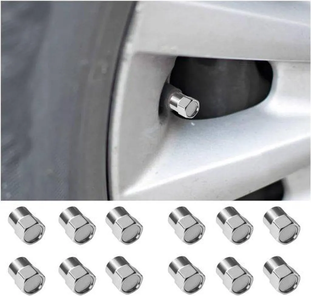 Capuchons de valve en aluminium noir et argent pour auto et vélo - 12 pcs