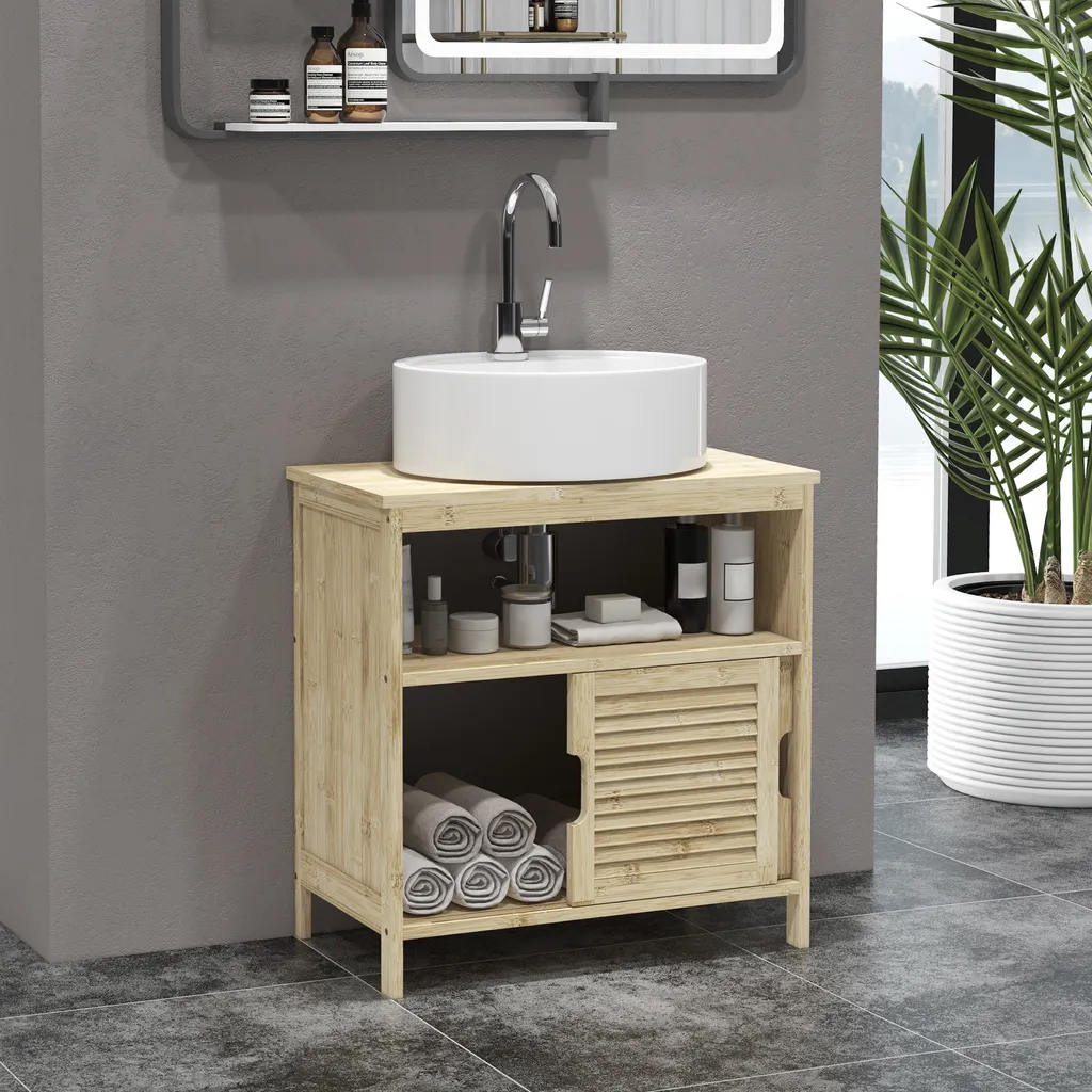 Meuble de Rangement Salle de Bain en Bambou Naturel - Dessous de Lavabo - 2