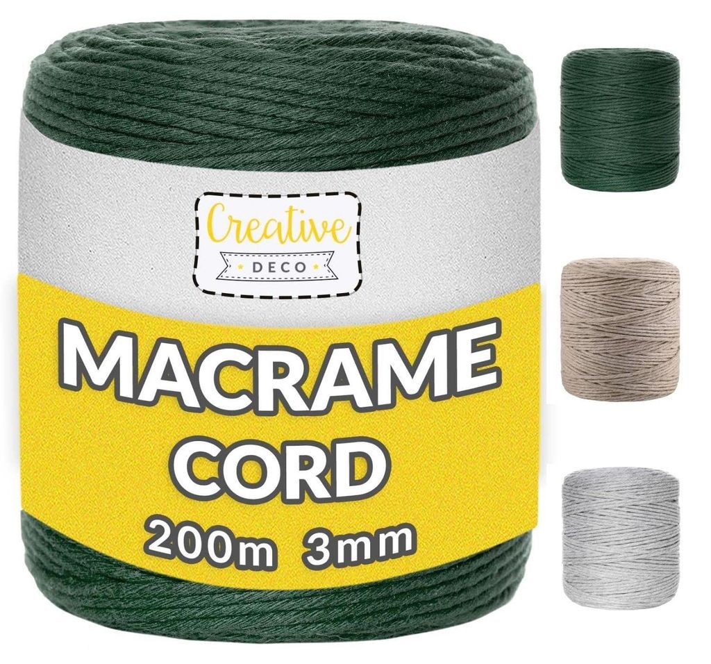 Creative Deco 200 m de cordón de macramé verde oscuro, Imagen del producto 