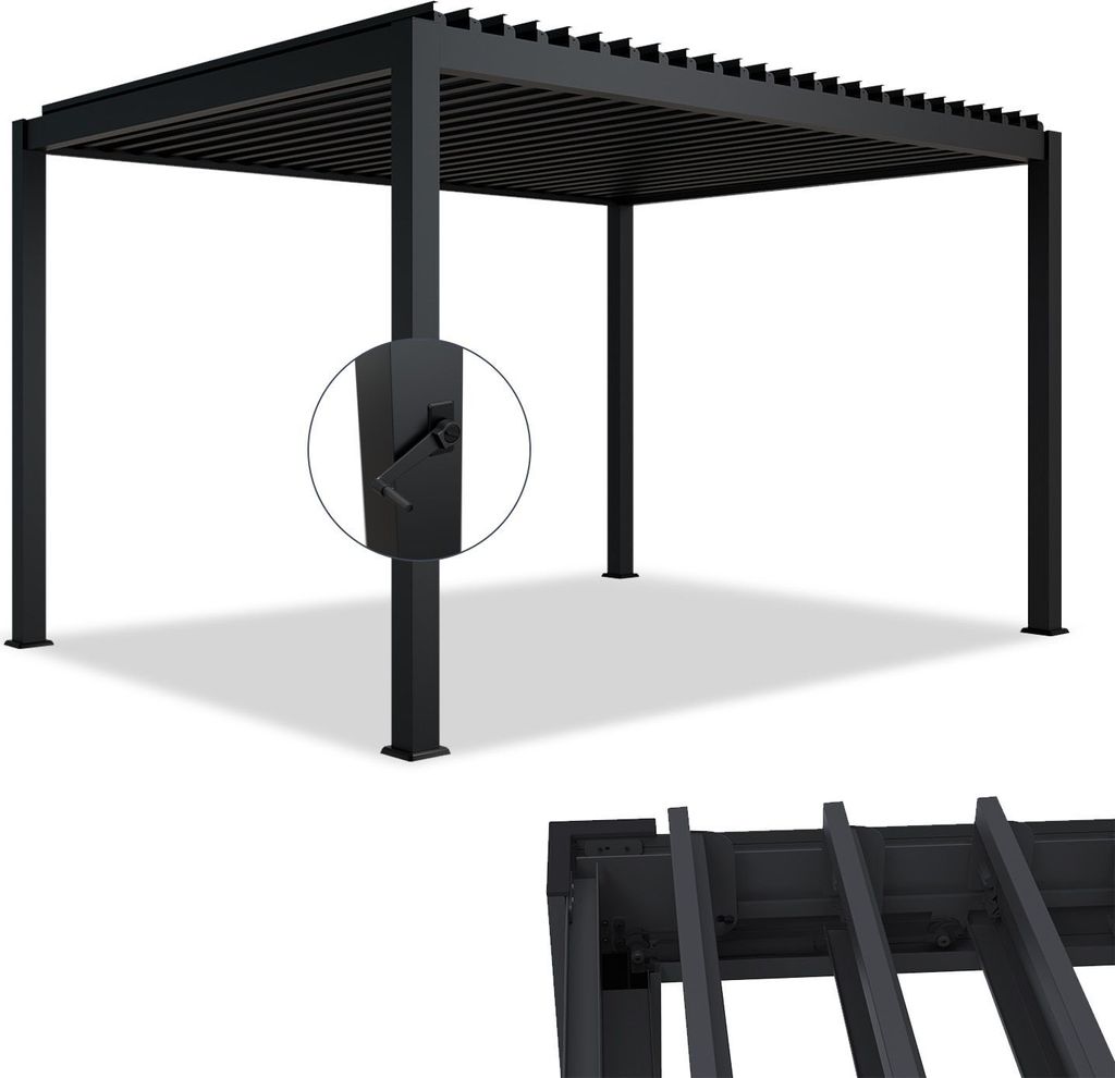 Juskys Lamellendach Tahiti 3x4 m - Stahl Pergola stabil & wetterfest - Anthrazit
