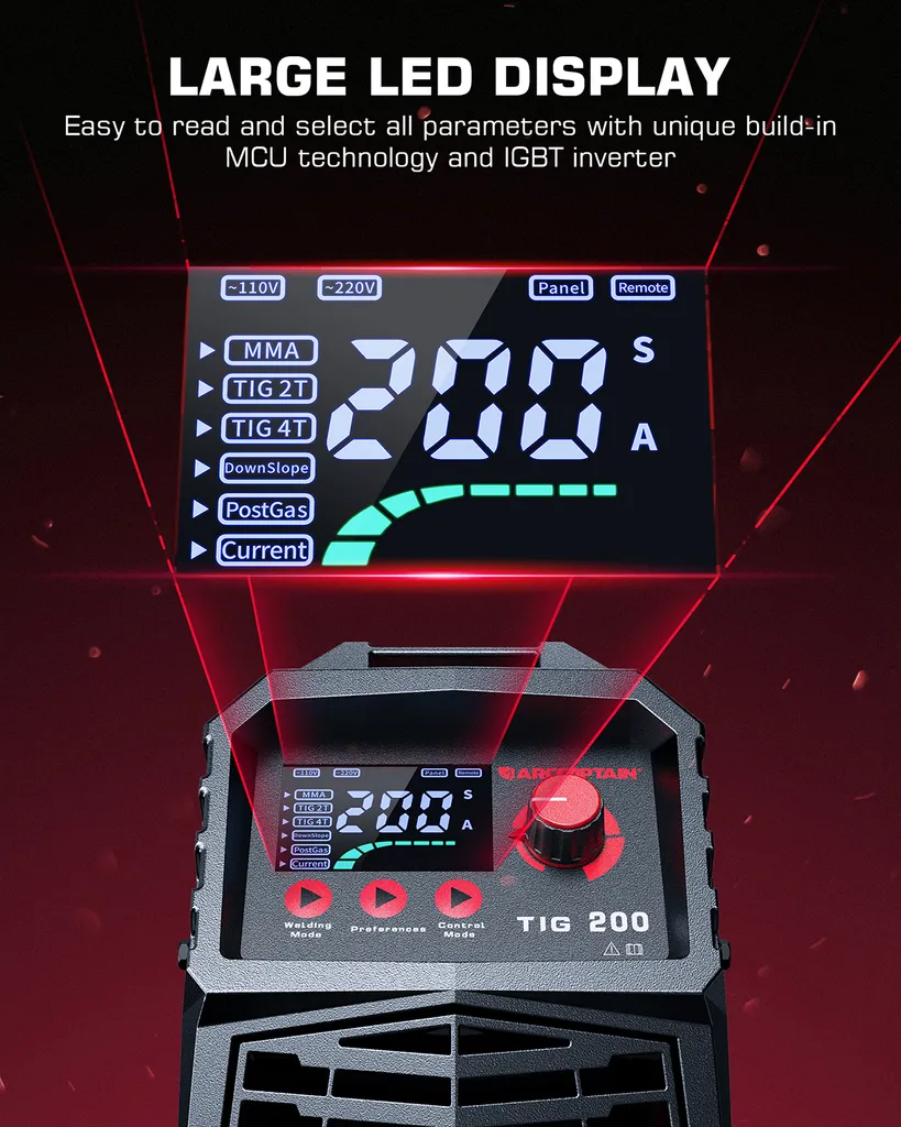 Soudeuse TIG 200A amorçage HF sans contact et commande numérique précise