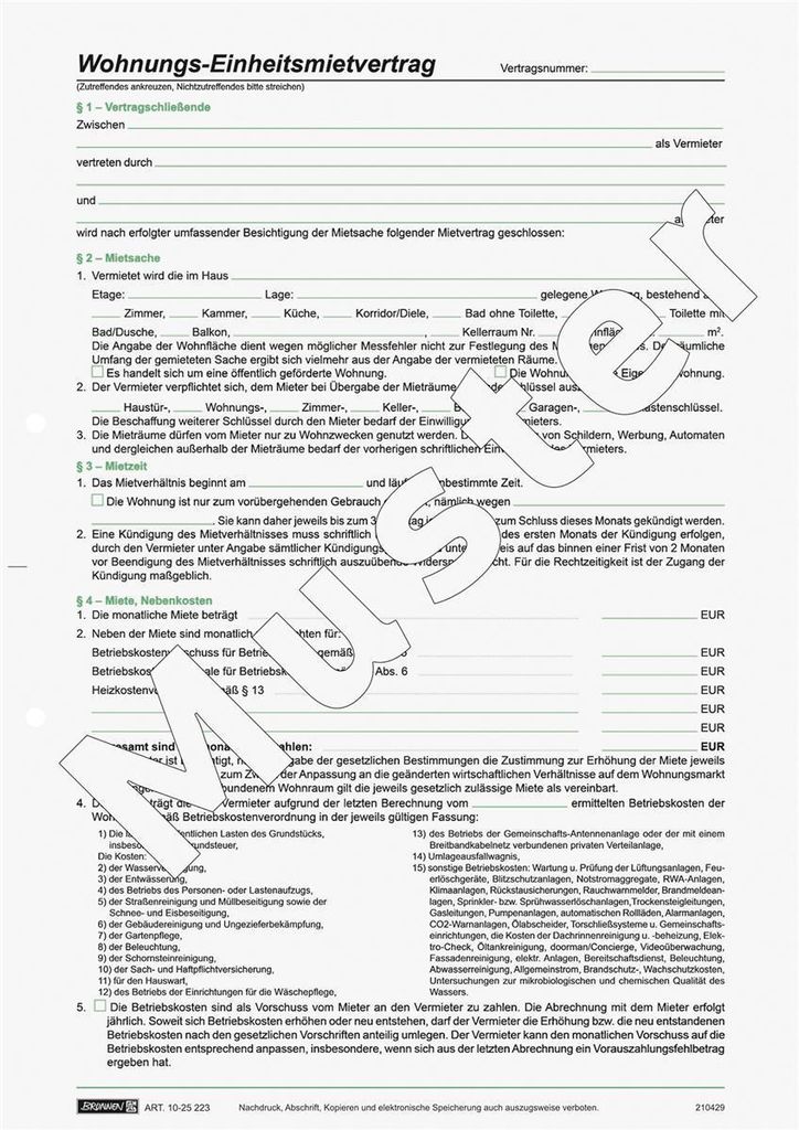 BRUNNEN Mietvertrag Einheitsmietvertrag 1025223 Produktbild 