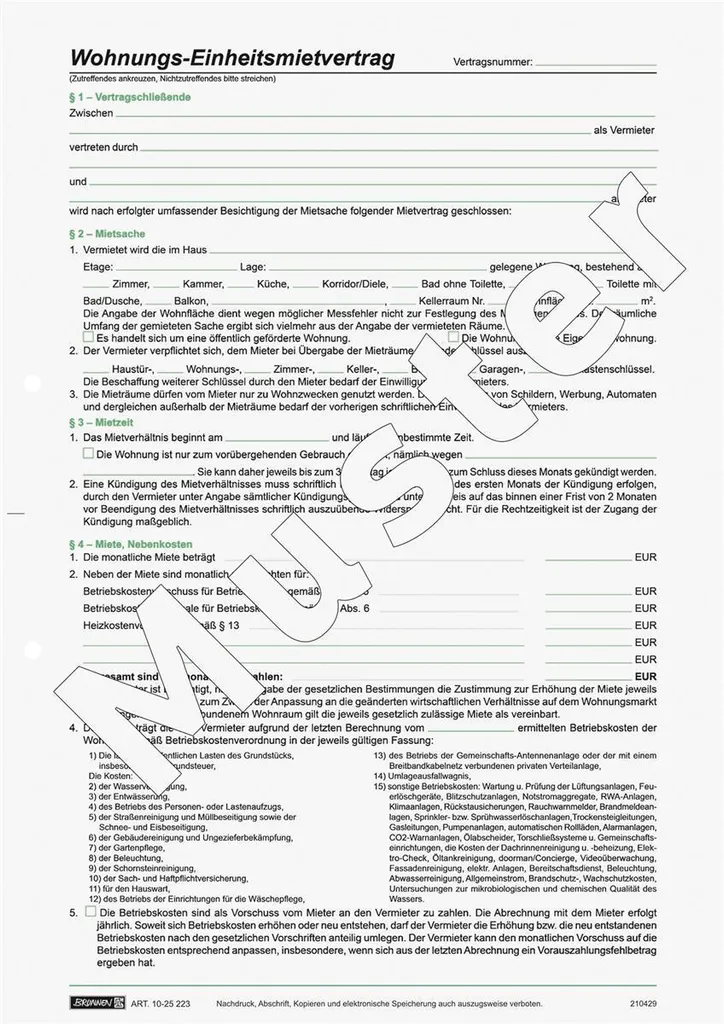 Lot 25 Formulaires de Bail Immobilier BRUNNEN 1025223 Einheit A4