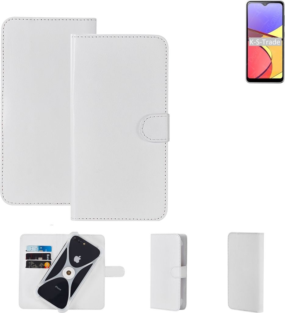 K-S-Trade Handy Hülle Schutz Hülle kompatibel mit Samsung Galaxy A21 Simple SCV49 Cover Case Bookstyle Bumper weiß 1x