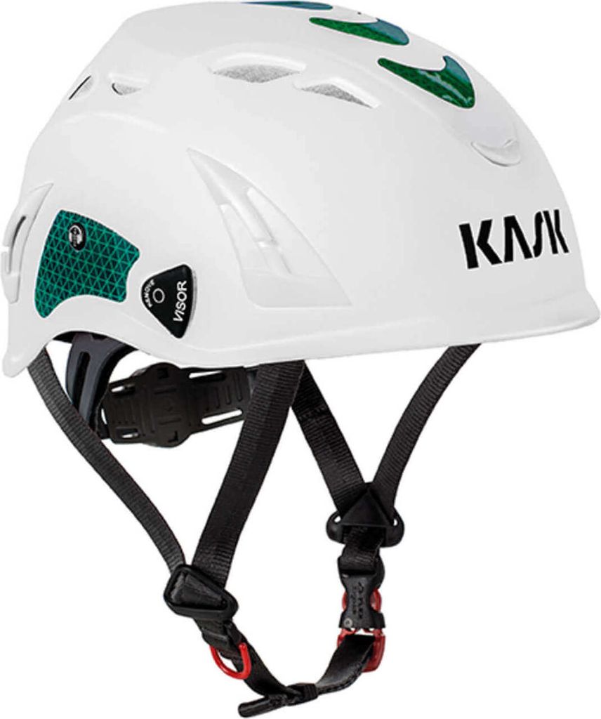 KASK Schutzhelm, Industriekletterhelm Plasma HI VIZ - Arbeitsschutzhelm, Drehrad, Reflexstreifen, EN 397 Farbe:weiß-grün