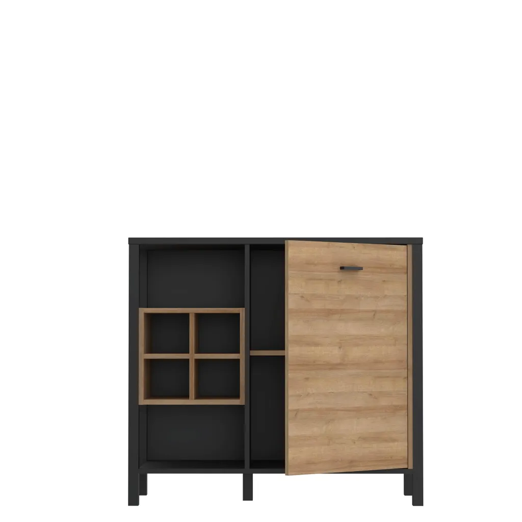 Buffet bas/Commode industrielle HIGH ROCK Noir - Chêne - 93 x 85 cm