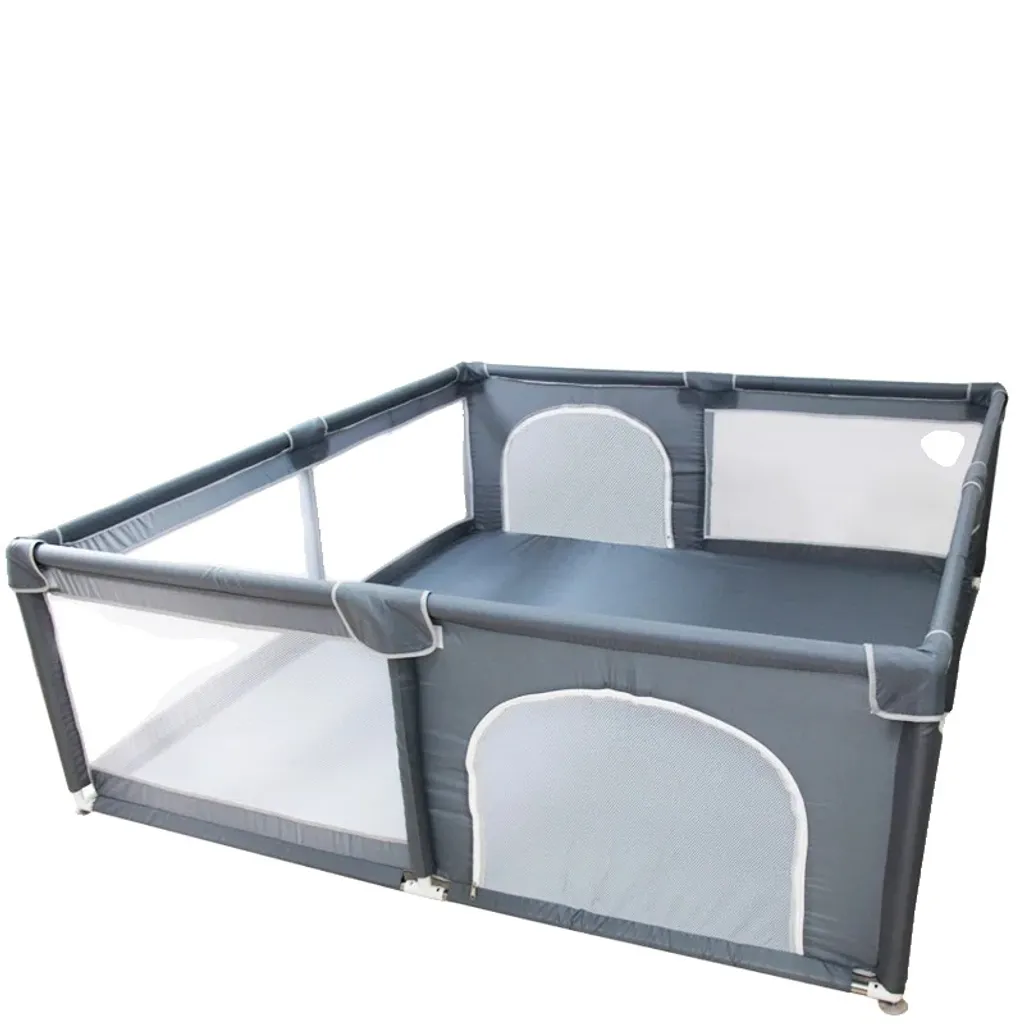 Area giochi per bambini, dimensioni spaziose 150x180 cm, doppia porta di accesso, grigio