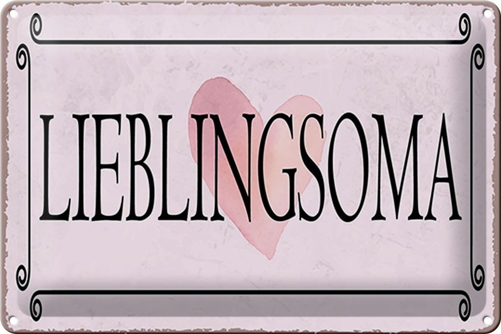 Blechschild Lieblingsoma Herz, 30 x 20 cm, Blechschilder Spruch Glück Liebe