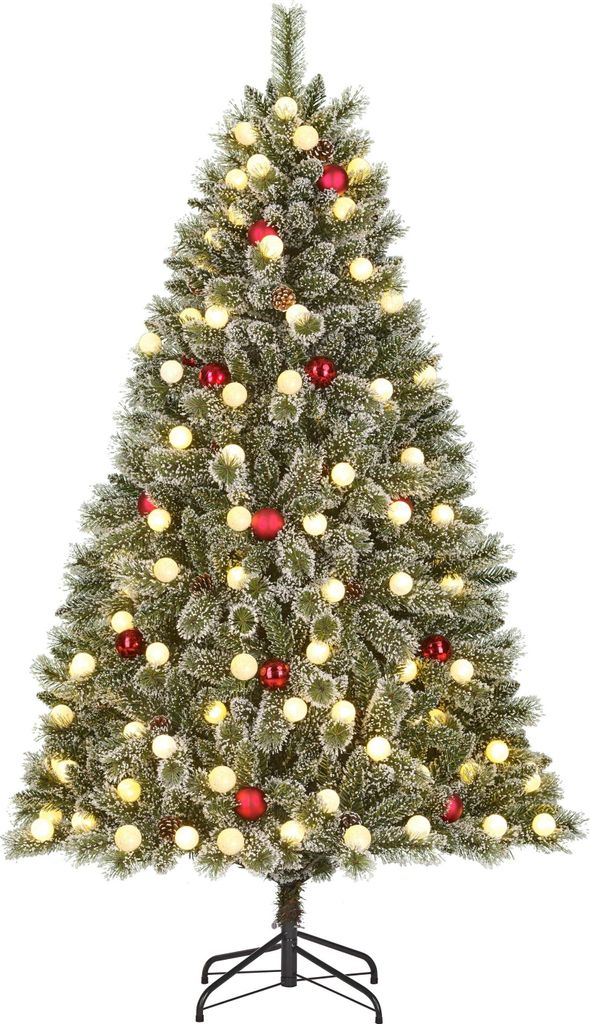 Black Box Trees Kaprun Kunstweihnachtsbaum mit Beleuchtung – Christmas Tree H180 x Ø108 cm – mit roter Weihnachtsdekoration – Grün