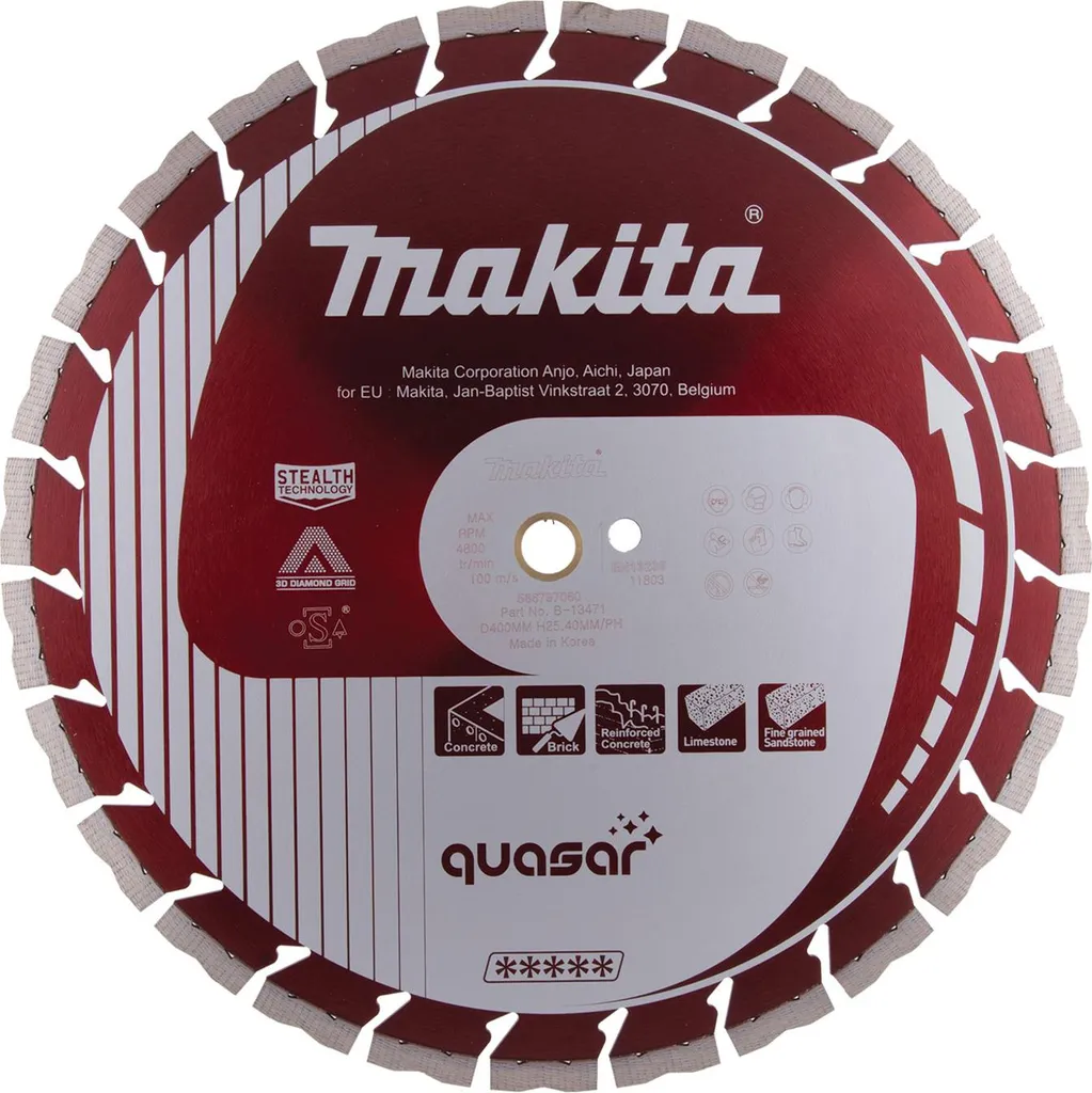 Disque diamanté Makita Quasar 400mm segments 12mm pour découpe intensive