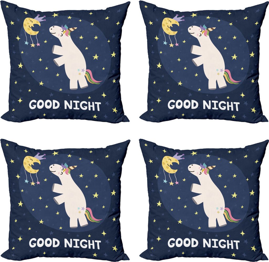 ABAKUHAUS Kindergarten Kissenbezug Set (4 Stück), Einhorn mit Regenbogen-Haare, Moderner Doppelseitiger Digitaldruck, 60 cm x 60 cm, Mehrfarbig