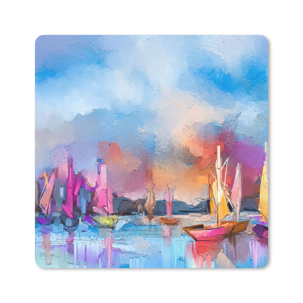 MuchoWow Mauspad Mousepad Malerei - Boote - Wasser 20x20 cm - Mousepads - Maus Mat - Pad - Mausunterlage - Desk Mat - Bureauartikeln