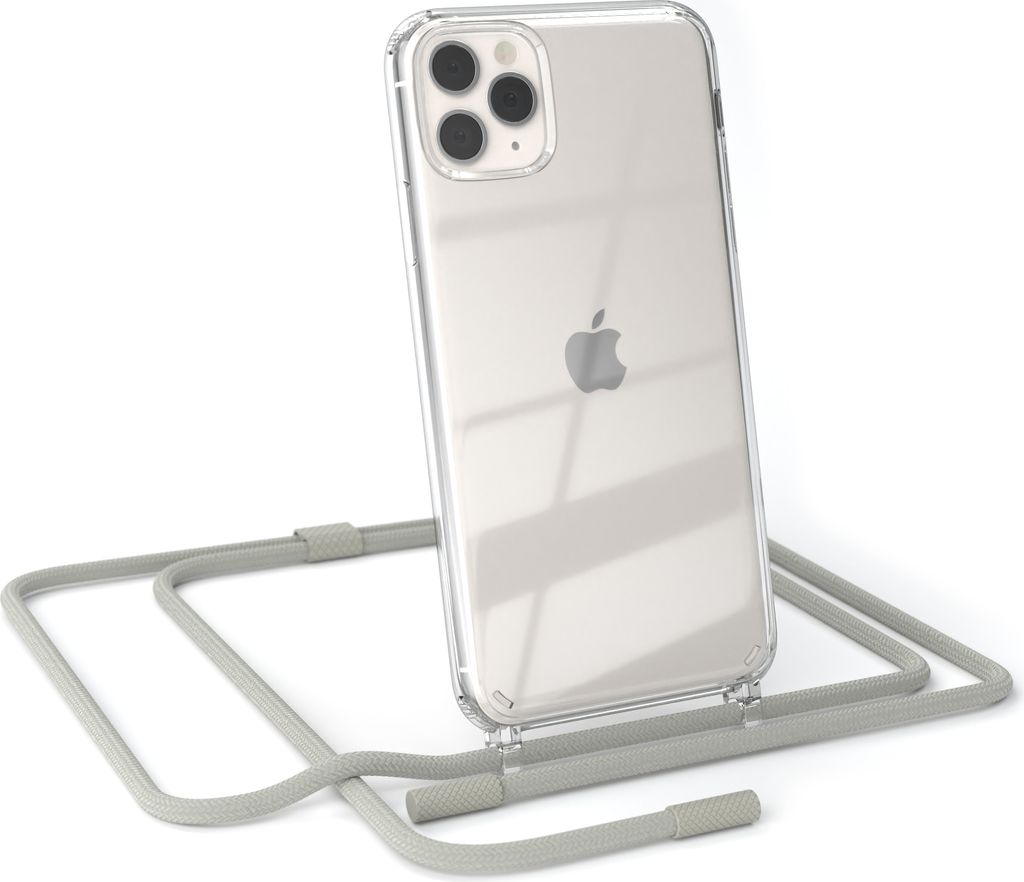 EAZY CASE Handykette für Apple iPhone 11 Pro Max, Clear Case aus Silikon, mit Umhängeband, abnehmbare Endstücke, Handyband in Beige