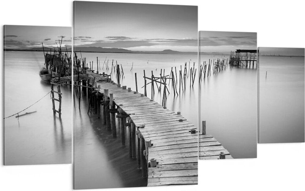 Bild auf Leinwand - Leinwandbild - Meer Brücke Landschaft Natur - 160x90cm - Wand Bild - Wanddeko - Leinwanddruck - Bilder - Kunstdruck - Wanddeko...