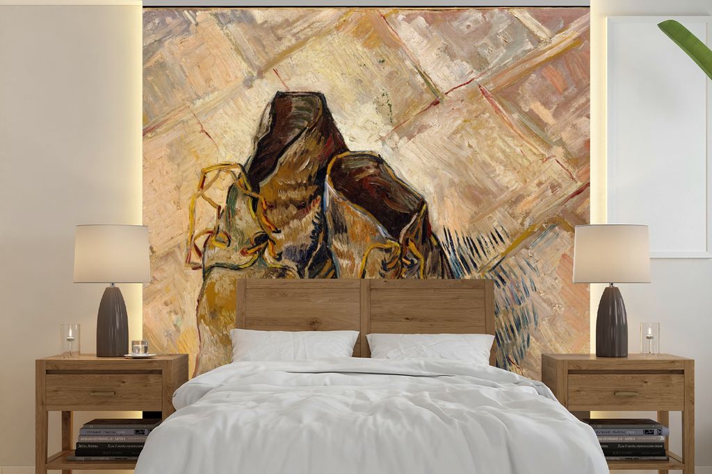 MuchoWow Fototapete für Wohnzimmer oder Schlafzimmer Wandtapete Vinyl Motivtapete Schuhe - Vincent van Gogh - 280x280 cm - Hintergrundbild