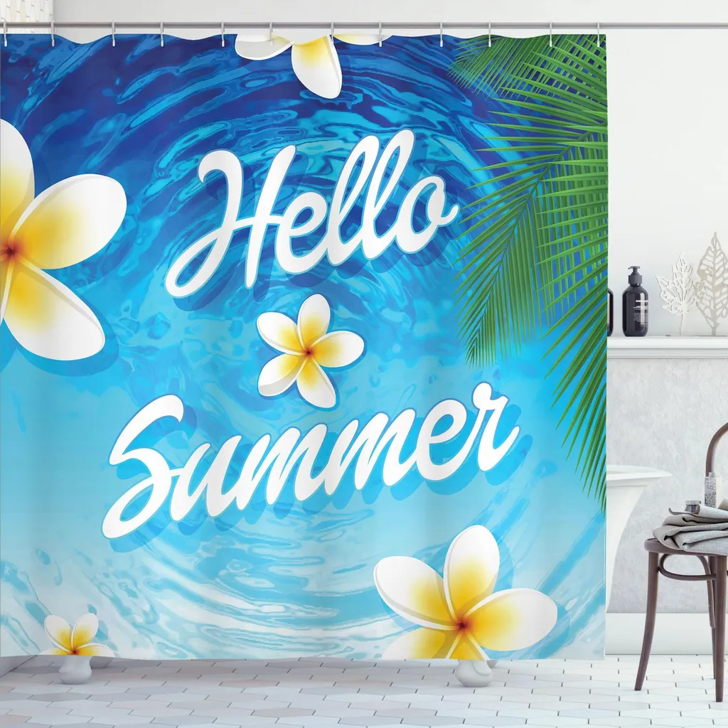 Tenda da Bagno Tropicale ABAKUHAUS 175x240cm Blu Mare e Palme