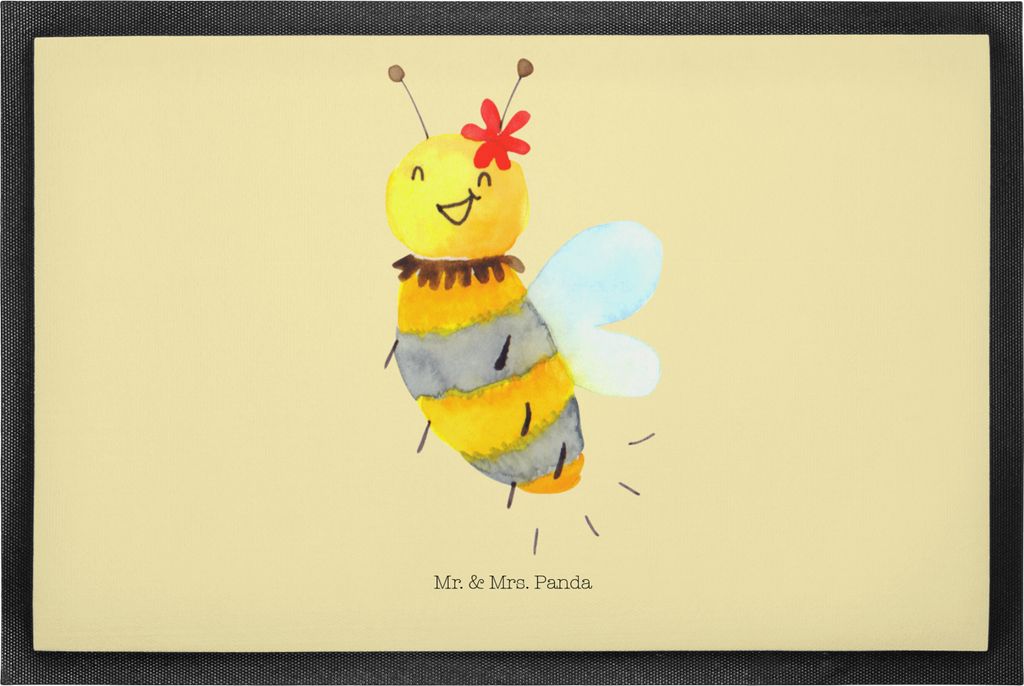 Mr. & Mrs. Panda fußmatte Biene Blume 50 x 75 cm - Gelb Pastell - Geschenk, Fußabstreifer, Schmutzmatte, Sauberlaufmatte, Schmutzfangmatte, Einga...