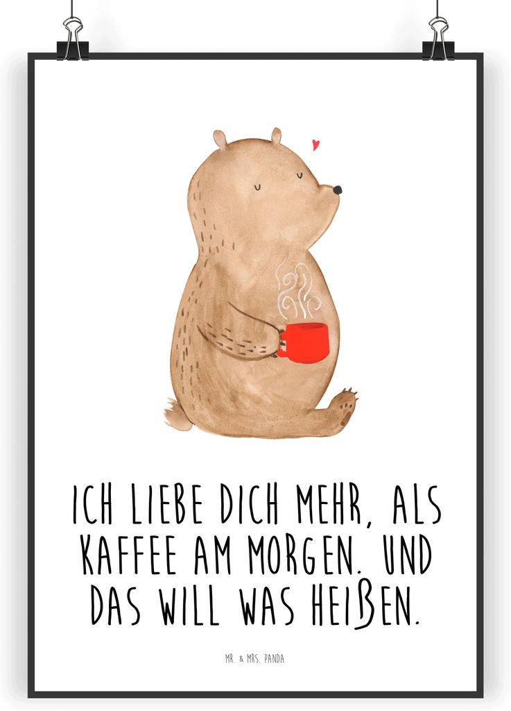 Mr. & Mrs. Panda Bild Bär Morgenkaffee DIN A4 - Weiß - Produktbild 