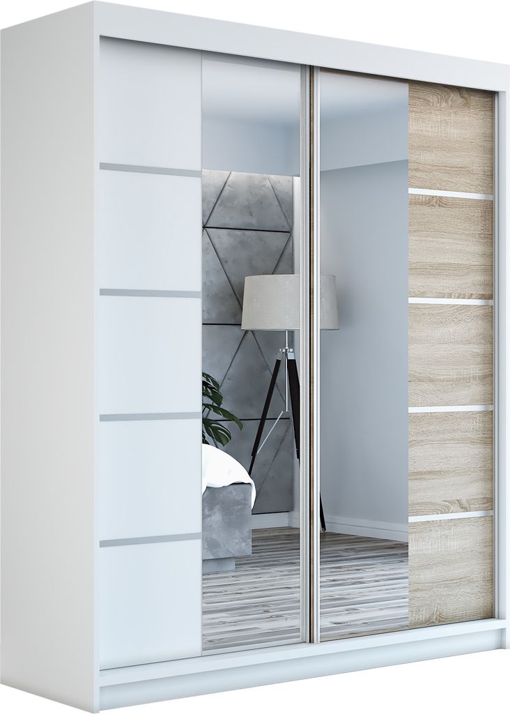 Schwebetürenschrank Kleiderschrank ERO 180 cm Schrank Garderobe Spiegel.Verschiedene Farben (Weiß, Schwarz, Somona). Möbel vom Hersteller!