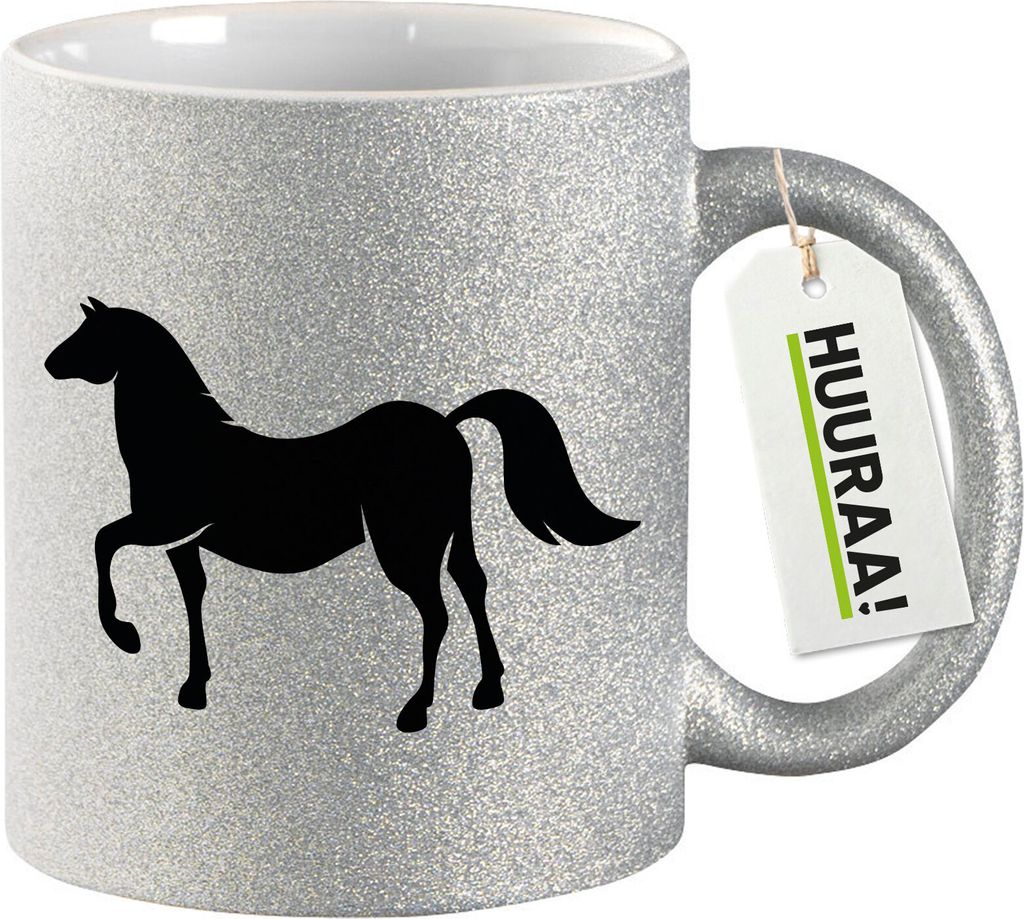 Huuraa Glitzertasse Pferd Silhouette 330ml Silber Keramik Kaffeebecher Geschenkidee