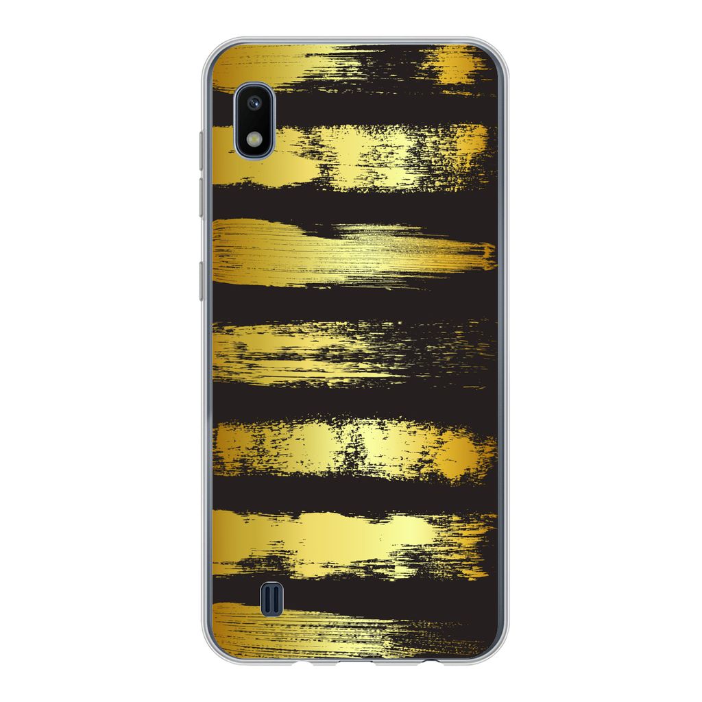 MuchoWow Handyhülle Schutzhülle Hülle für Samsung Galaxy A10 Goldene Streifen auf schwarzem Hintergrund Silikon Softcase Handy Hülle - Schut...