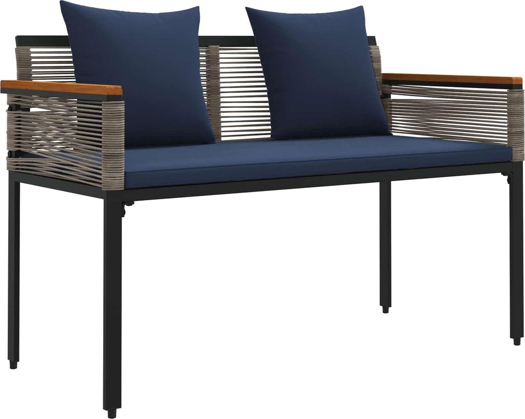 vidaXL Bank Outdoor Grau und Marineblau 117 x 54 x 74,5 cm Poly-Rattan
