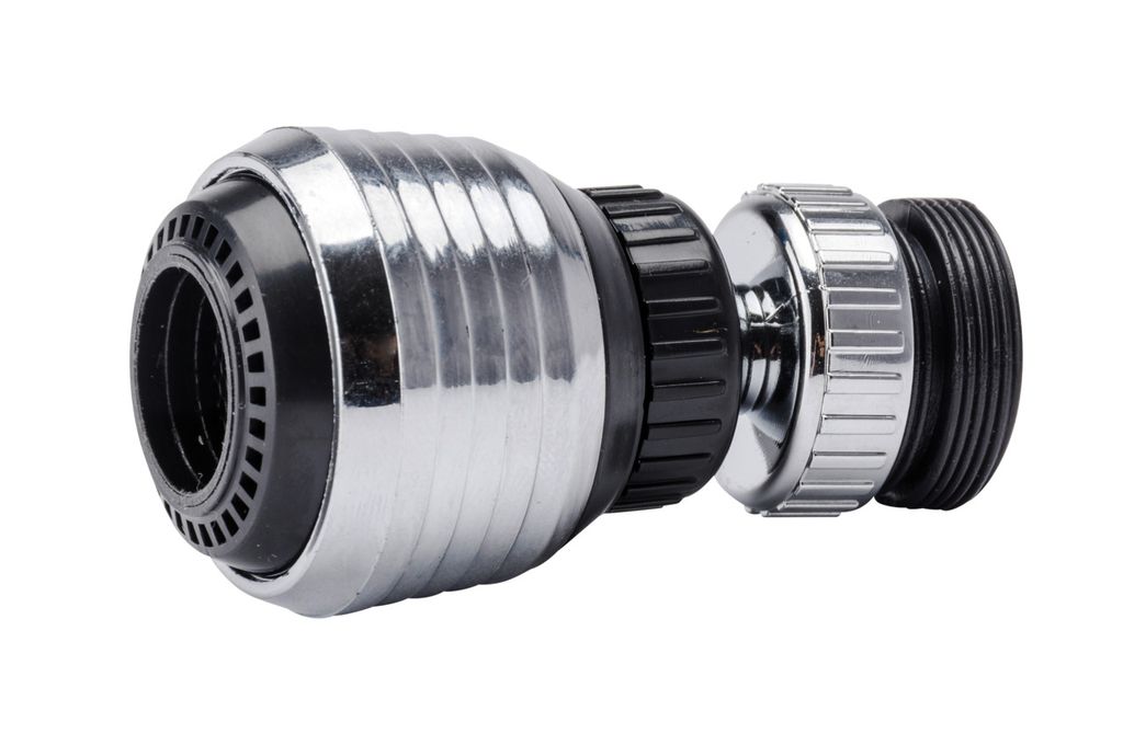A close-up studio shot of a kitchen faucet sprayer attachment.