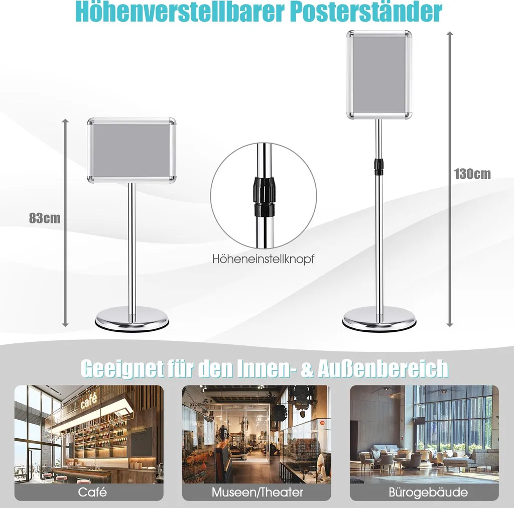 Support d'information A4 réglable COSTWAY argenté - Set de 2 unités - 4