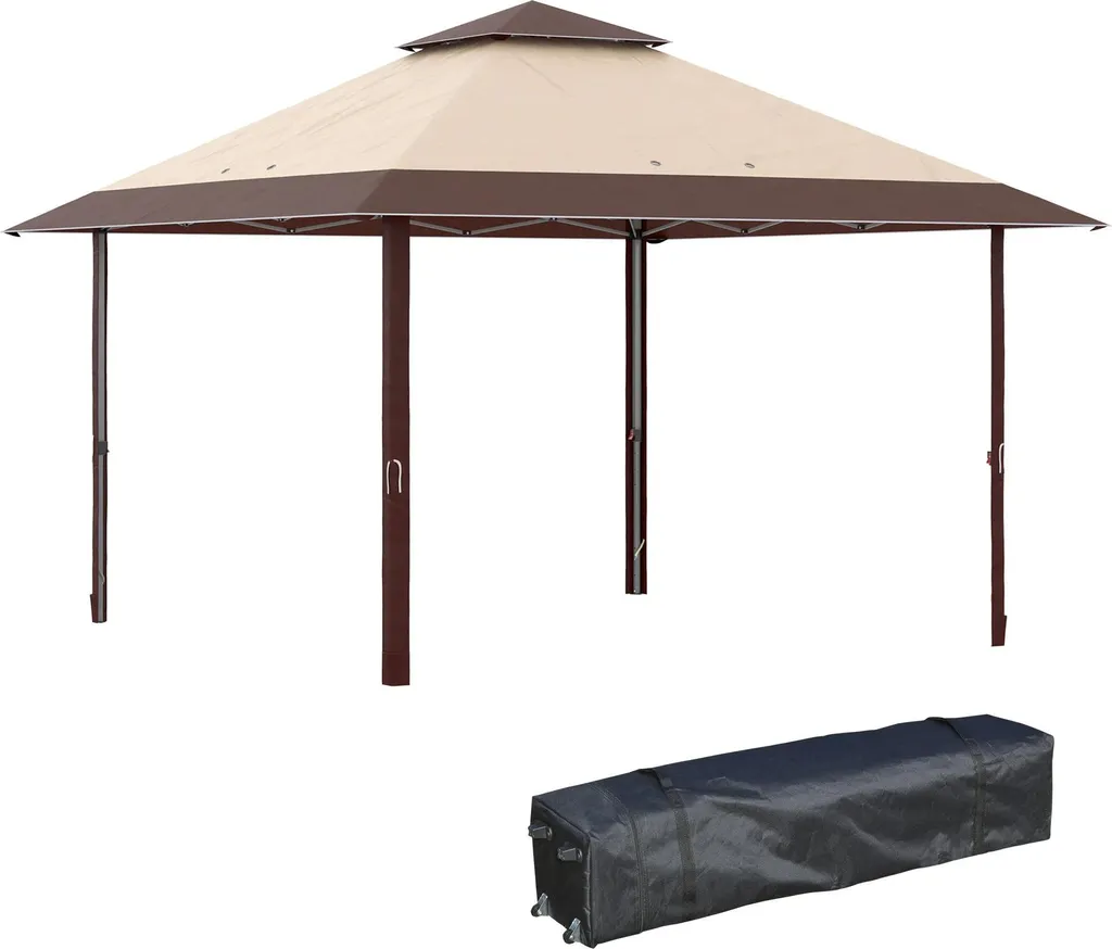 Tonnelle de jardin pliante Pop Up 3,85 x 3,85 m double toit kaki et café
