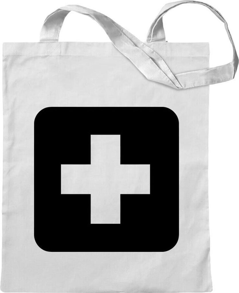 Kiwistar - Baumwolltasche - weiss - Erste Hilfe Stelle Piktogramme - Tragetasche Stoffbeutel Umhängetasche Langer Henkel
