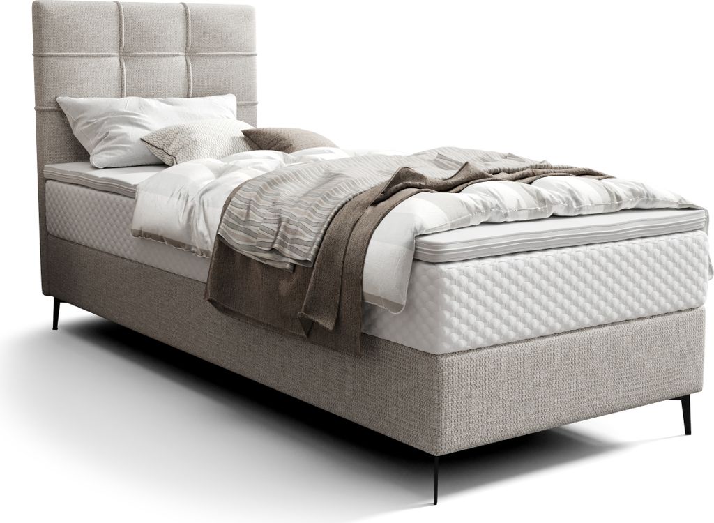 Roe Furniture | Polsterbett - INAO - 80x200 cm - Hellgrau - Mit Bonell-Matratze - Linke - Boxspringbett - Bett mit Bettkasten - Tagesbett