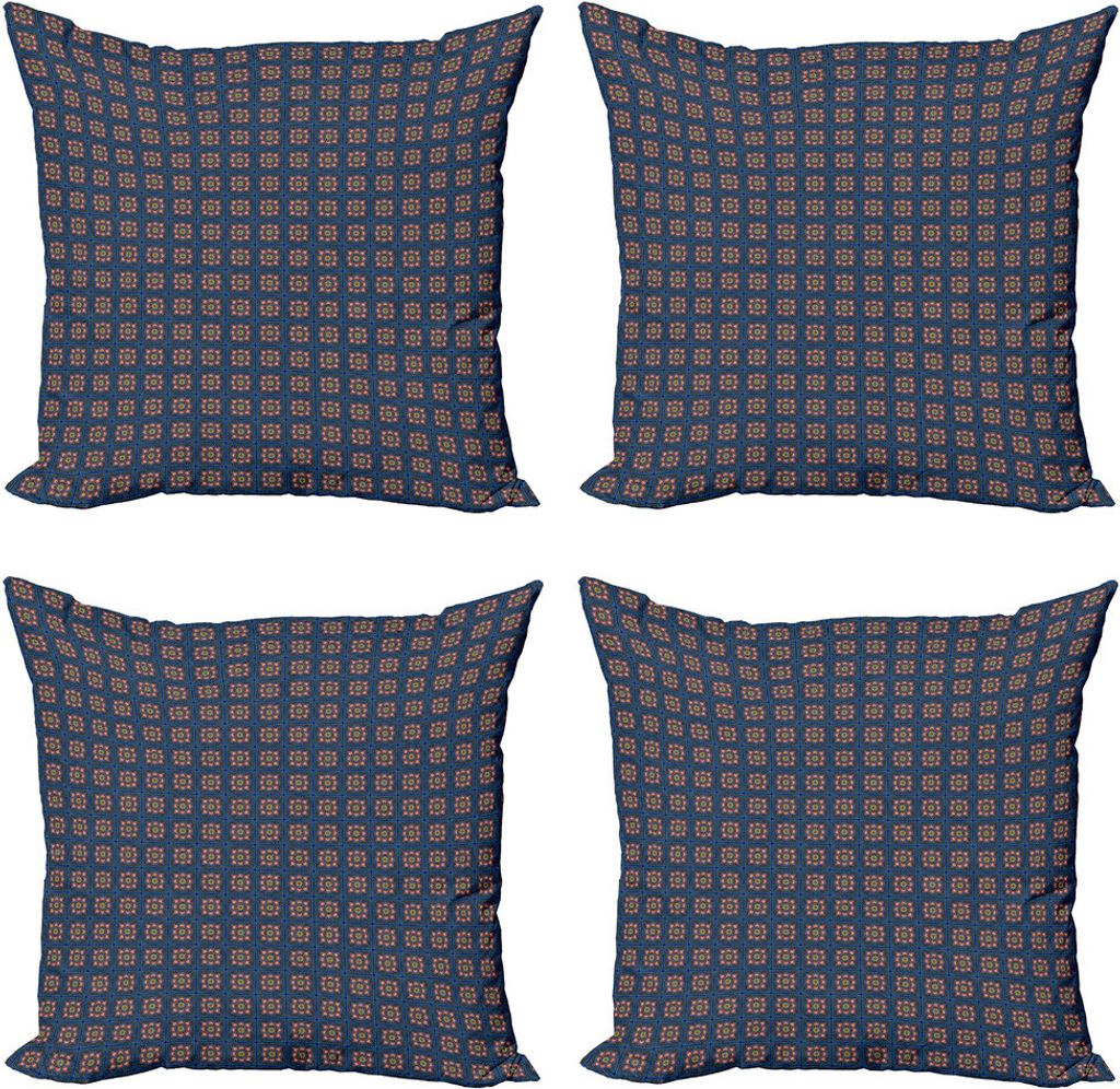 ABAKUHAUS marokkanisch Kissenbezug Set (4 Stück), Traditioneller Orient Floral, Moderner Doppelseitiger Digitaldruck, 50 cm x 50 cm, Dark Sky Blau...