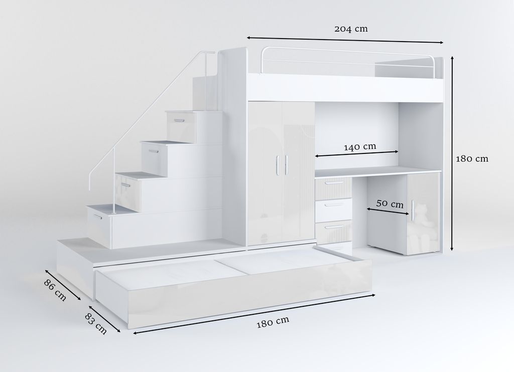Hochbett mit Stauraum und Regal – Perfekt für das Kinderzimmer oder Jugendzimmer