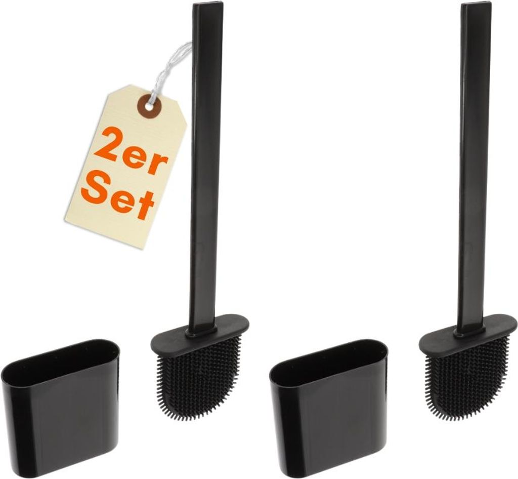 2er Set Klobürste Silikon schwarz Wandmontage Silikon Toilettenbürste WC Bürste Klobürstenhalter ohne bohren WC Bürstengarnitur Toilettenbürs...