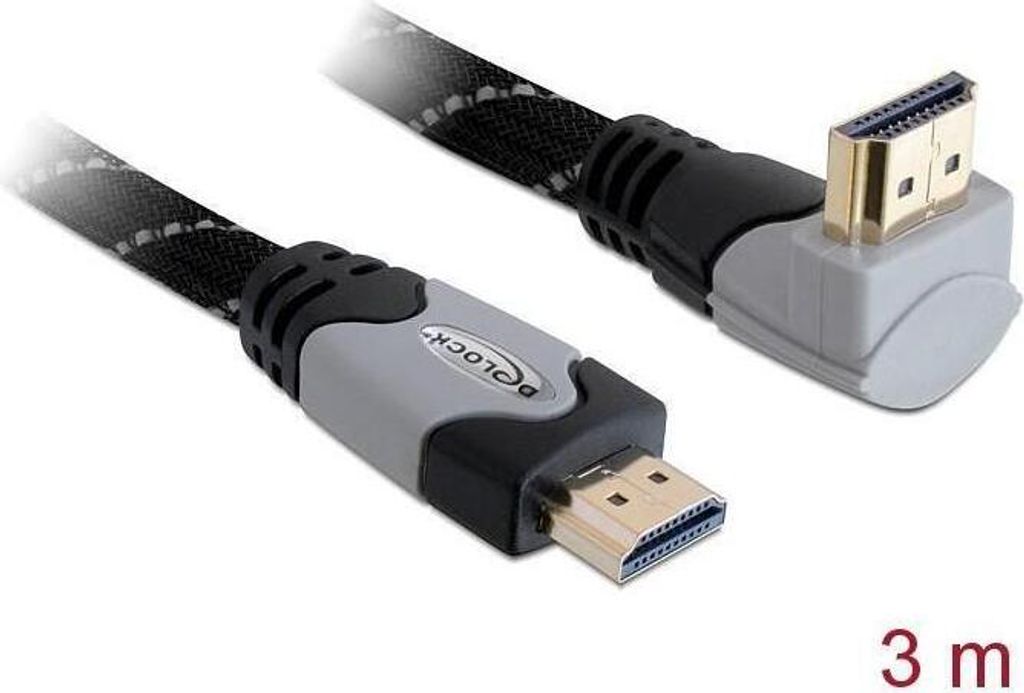 DELOCK HDMI Kabel Ethernet A -> A St/St 3.00m 90° oben 4K