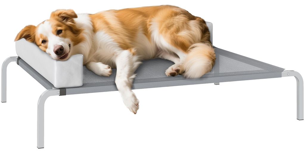 Hundeliege Outdoor. Erh?htes Hundebett fš¹r Mittelgro?e Hunde. mit L-f?rmige Kissen 110x75x30cm. Hellgrau