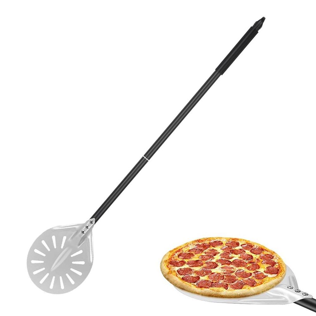 Perforierter Pizzaschieber, Rund Aluminium Pizza Schieber mit Abnehmbaren Griff, Pizzaschaufel für Grill Pizzaofen, Pizzawender Leicht zu Reinigen