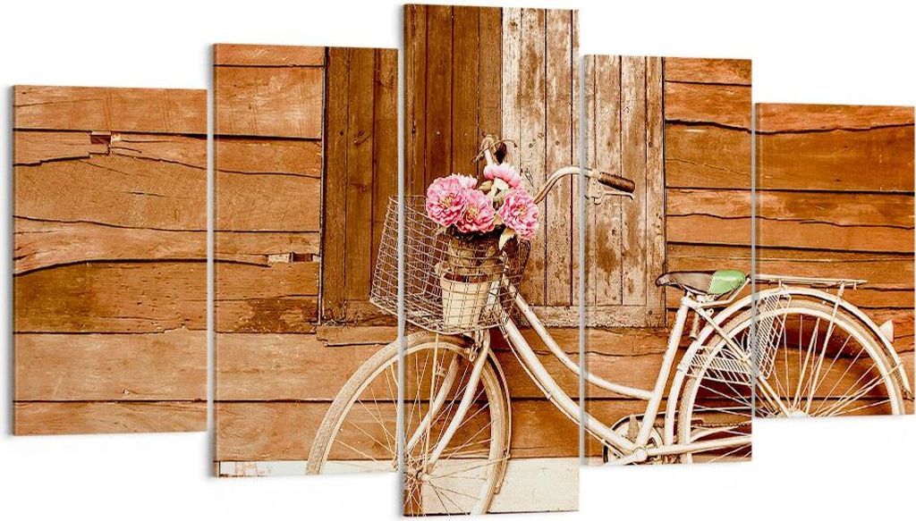 Bild auf Leinwand - Leinwandbild - Fahrrad Blume Korb alt - 160x85cm - Wand Bild - Wanddeko - Leinwanddruck - Bilder - Kunstdruck - Wanddekoration ...