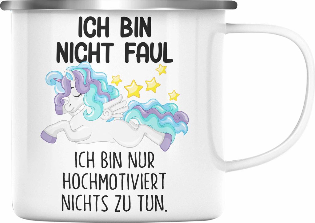 Trendation - Lustige Ich Bin Nicht Faul Emaille Tasse Mit Spruch Einhorn Emaille Emaille Tasse Geschenk Mama Freundin Kollegin Geschenkidee Arbeit ...