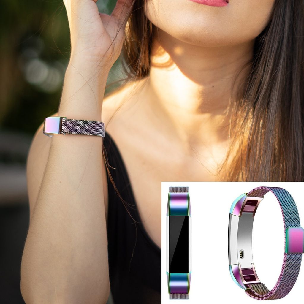 Premium Milanaise Armband für Fitbit Alta & Alta HR Edelstahl Metall verstellbar Regenbogen