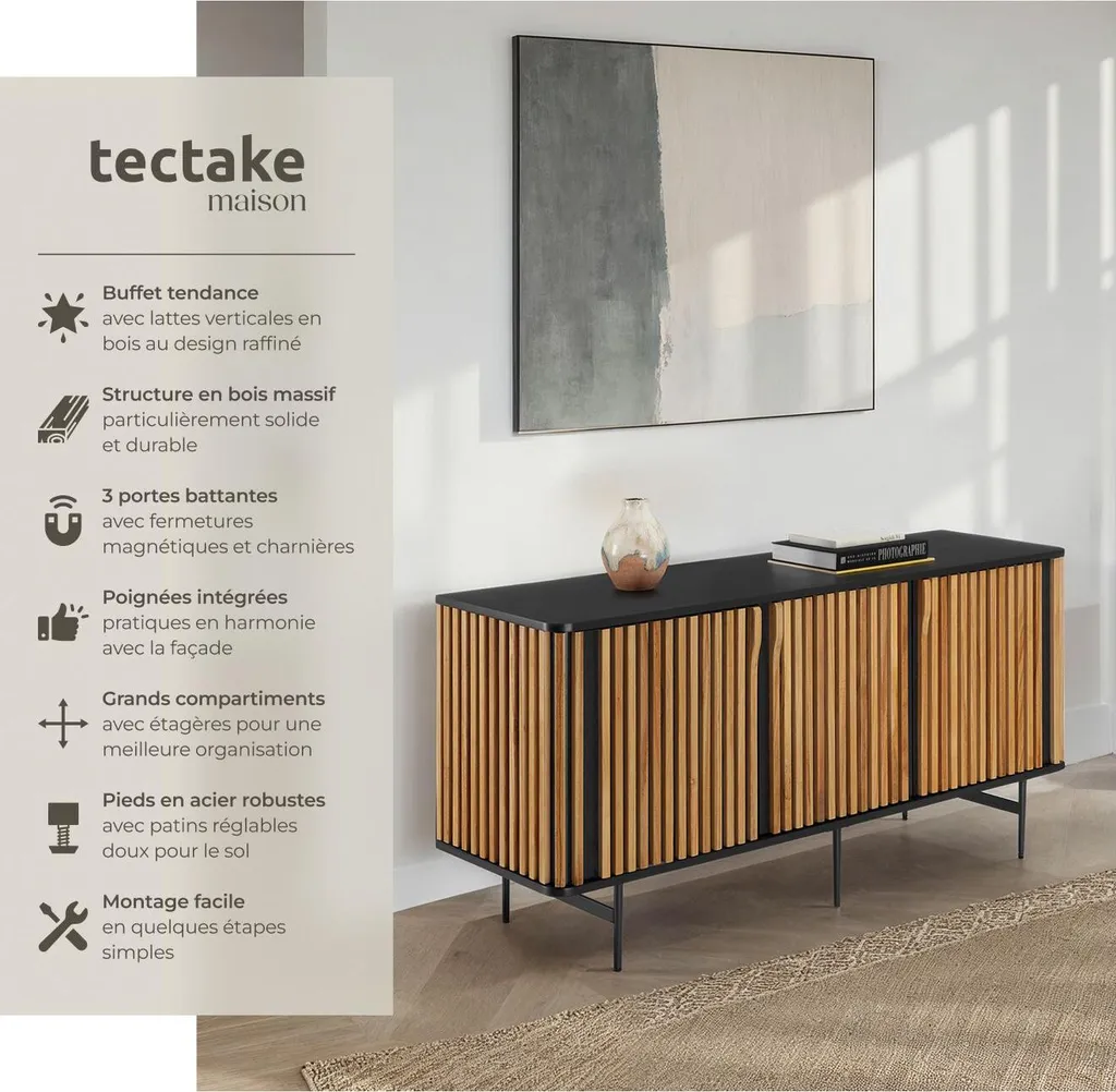 Buffet LINEO noir et marron avec compartiments de rangement design - 2