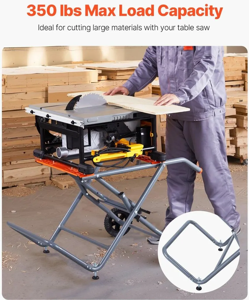 Support de scie sur table roulant charge 350 lb pliable acier - 5