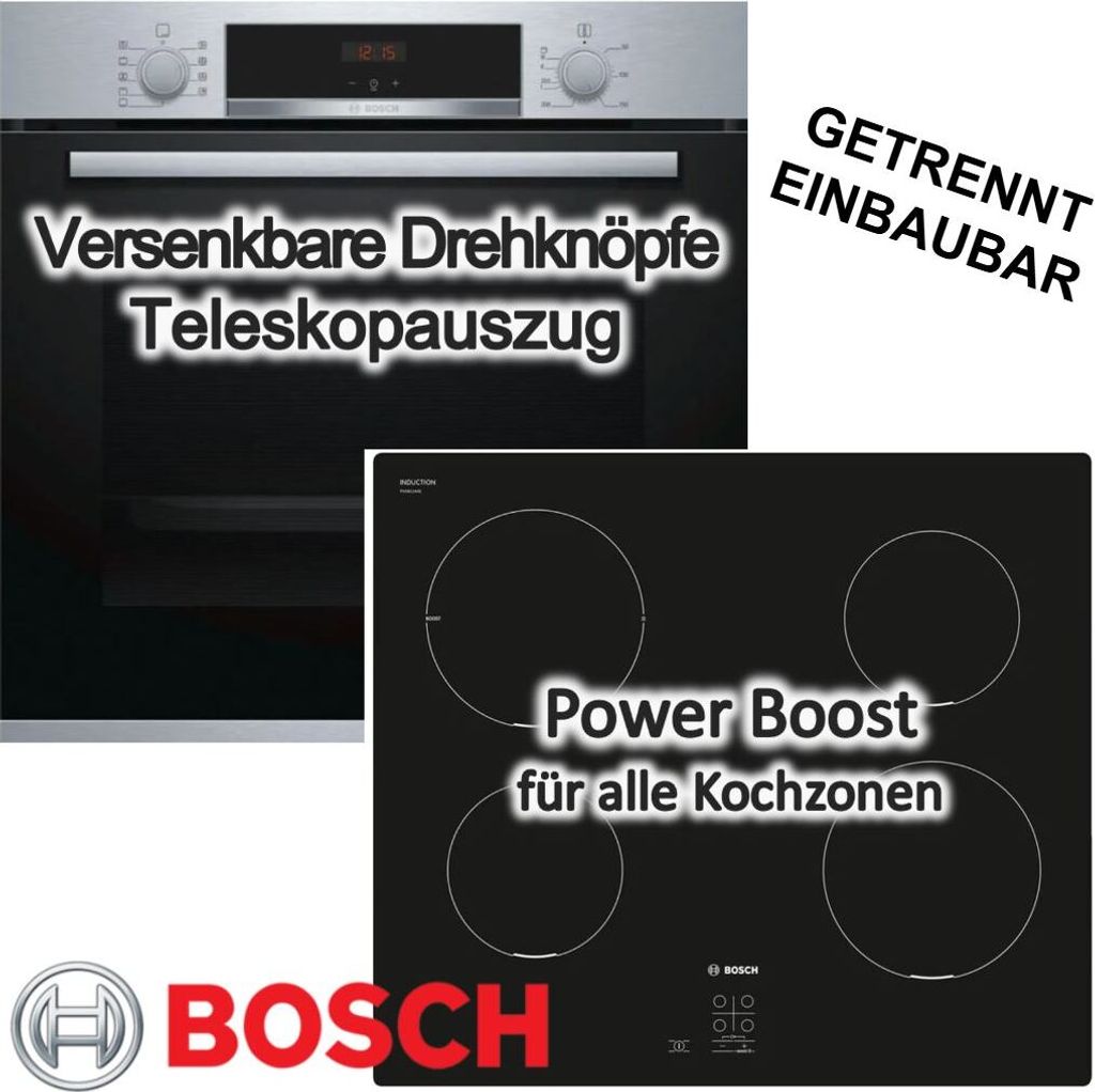 Herdset BOSCH Backofen EcoClean Auszug + Induktionskochfeld Booster autark 60cm