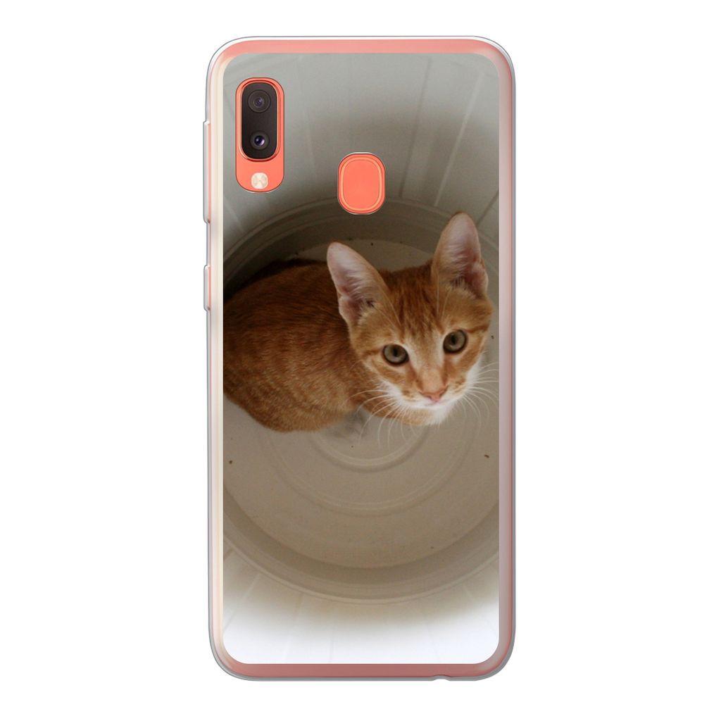 MuchoWow Handyhülle Schutzhülle Hülle für Samsung Galaxy A20e Katze - Mülleimer - Weiß Silikon Softcase Handy Hülle - Abdeckung