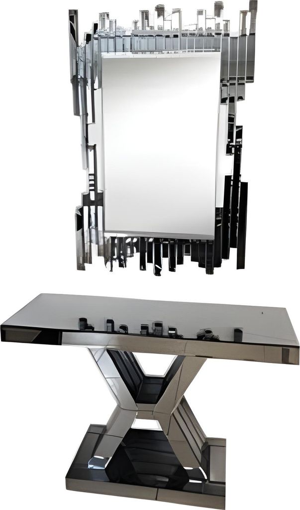 Moderne graue Holzkonsole mit Spiegel für Flur Wohnzimmer Schlafzimmer